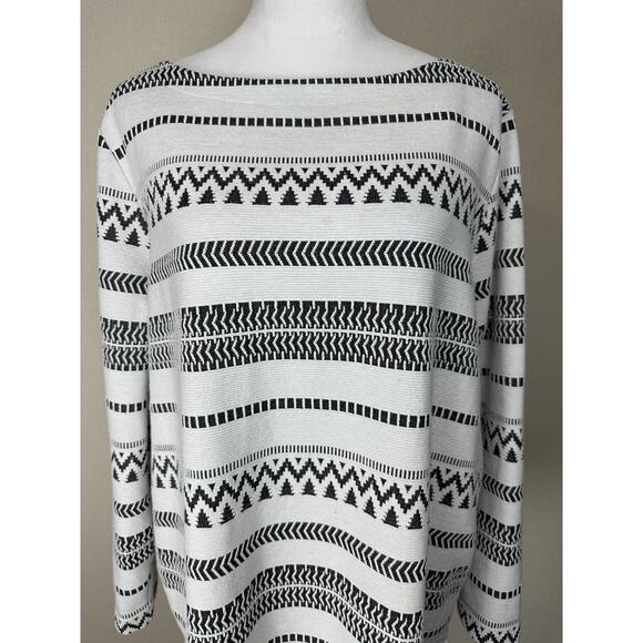 J.Jill Cotton Blend Sweater XL Black White Textured Stripe Boat Neck Fall Winter - Picture 2 of 15
